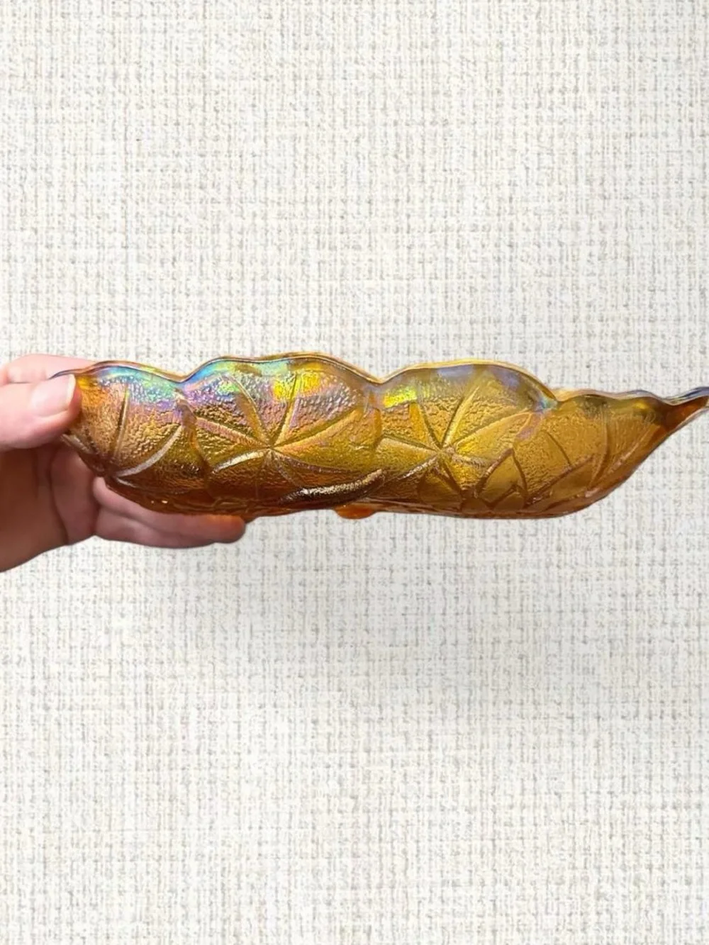 Indiana Glass Company marigold/amber carnival glass oval relish dishes